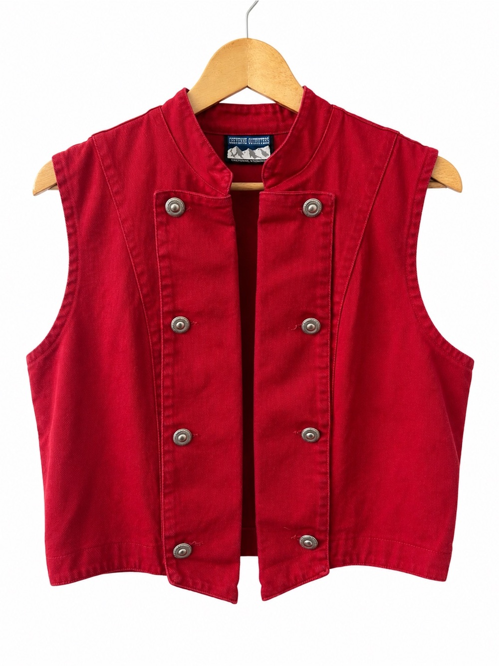 Vintage Cheyenne Outfitters Red Denim Western Vest Cowgirl Festival Medium